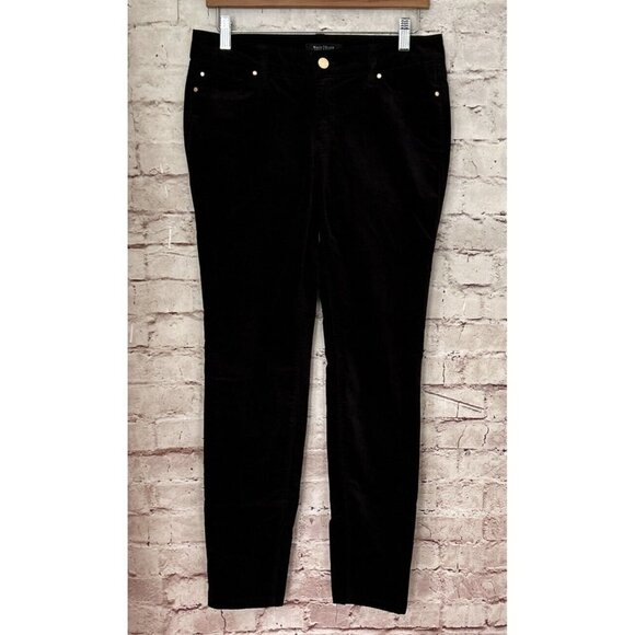 WHBM Black Velvet Skinny Jeans Stretch Gold Ankle Zippers Womens Size 4 Reg - Picture 1 of 5